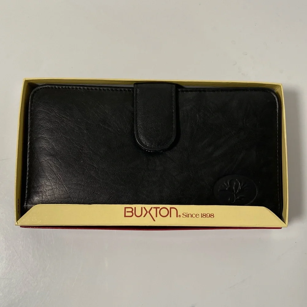 Buxton Black Leather Wallet Model 39 Ensemble Clutch